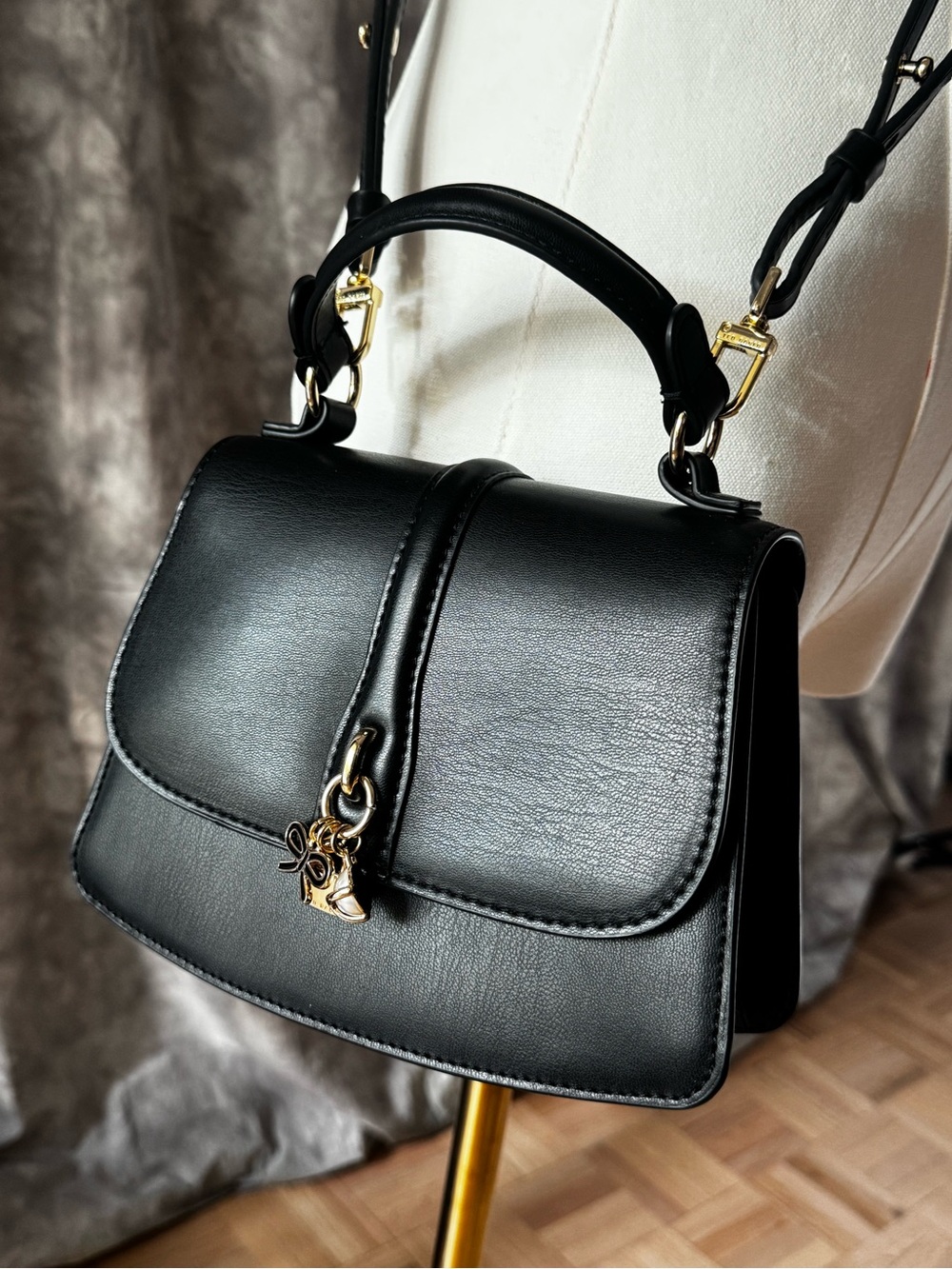 Ted Baker London Black Top Handle Crossbody Bag Gold Hardware